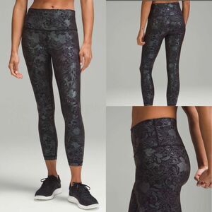 Lululemon Wunder Under 25" Shine Logo Flourish Black Iridescent Foil Size 14